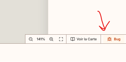 Barre d’outils avec bouton Bug et zoom 141%